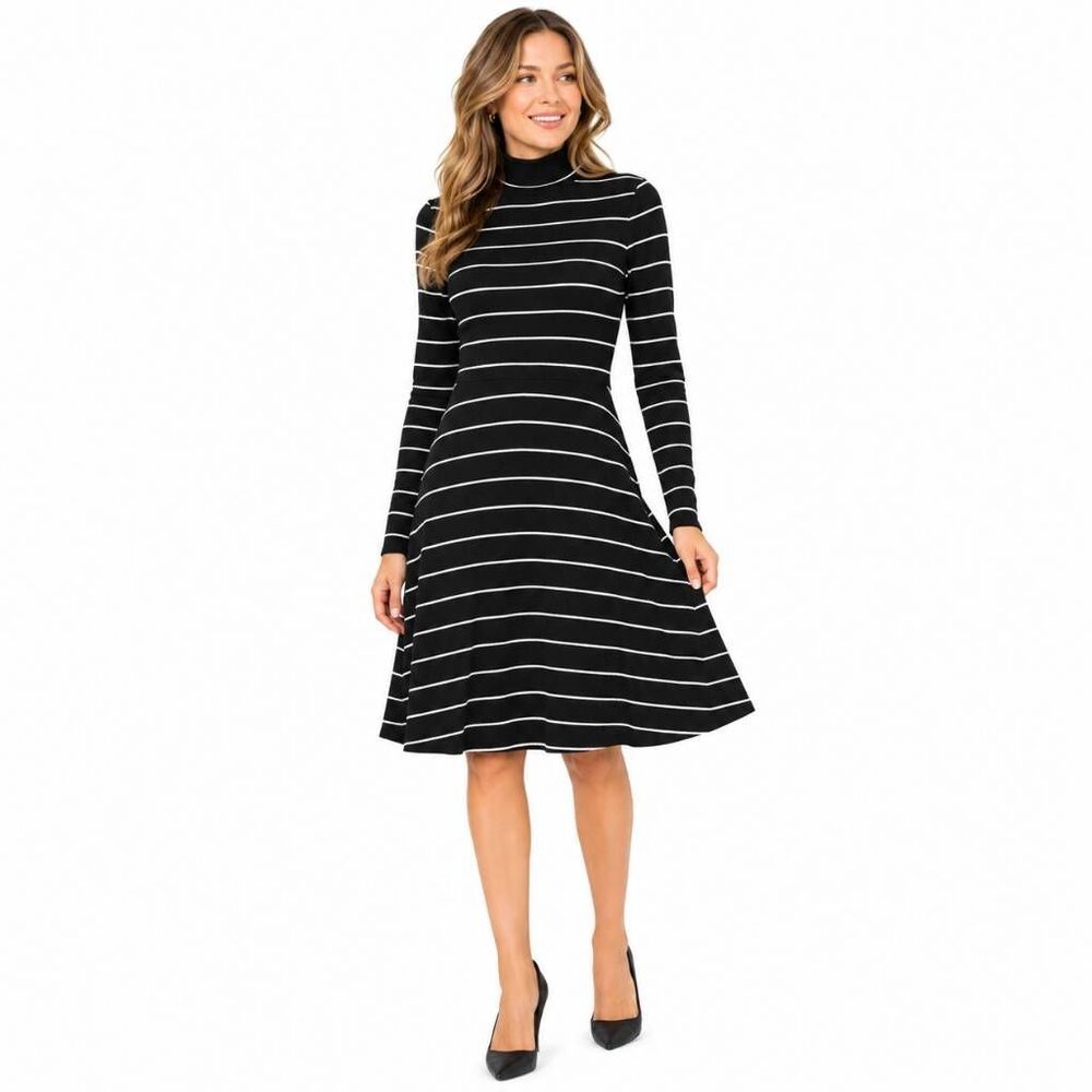 Banana Republic Black White Stripe Fit Flare Dress XS
